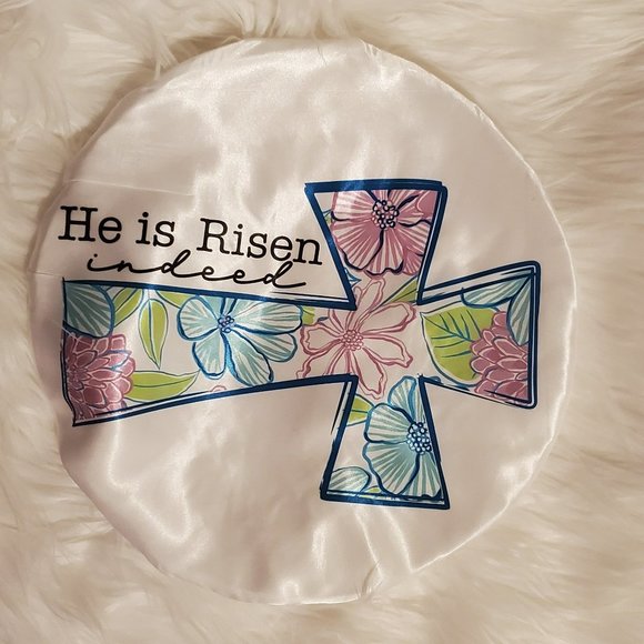 Womens Custom Double Layered He is Risen Satin Hair Bonnets - Picture 1 of 2